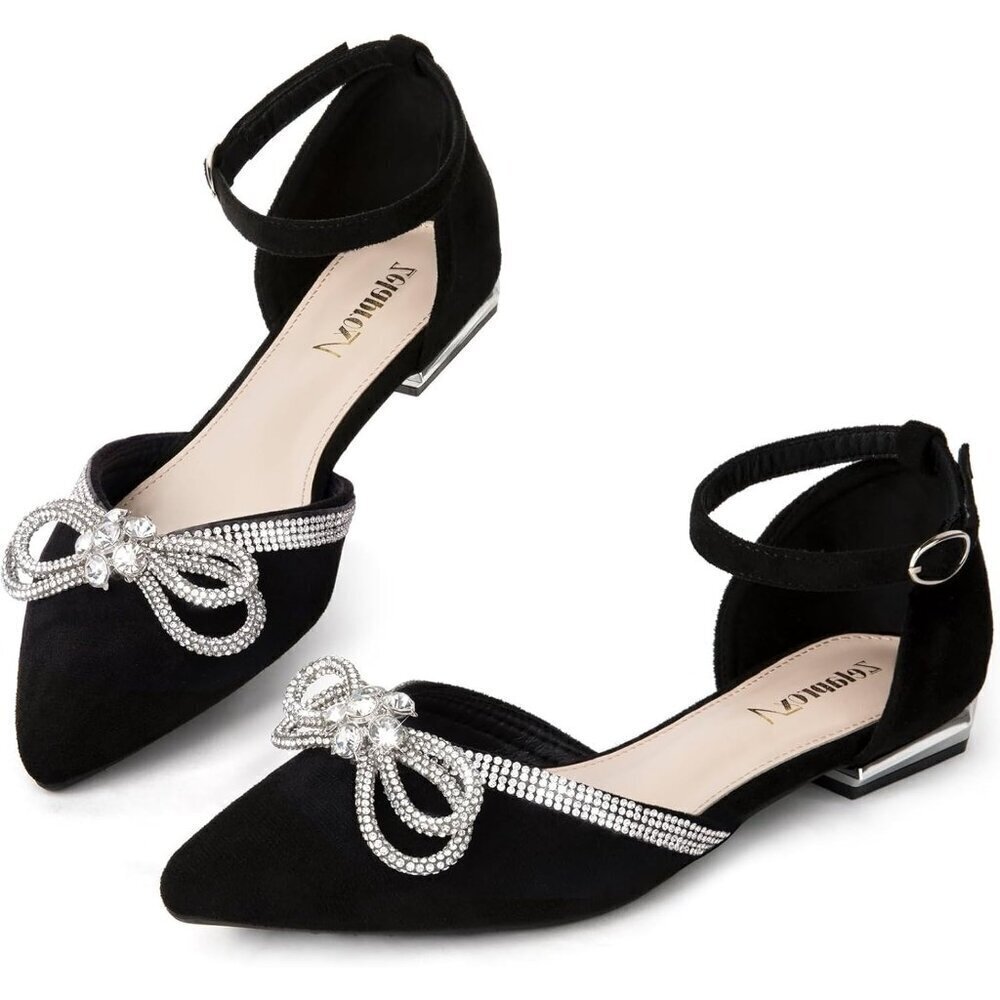 🆕Women's Black Flats Shoes Comfort Ballet Outsole Ankle Strap Shoes